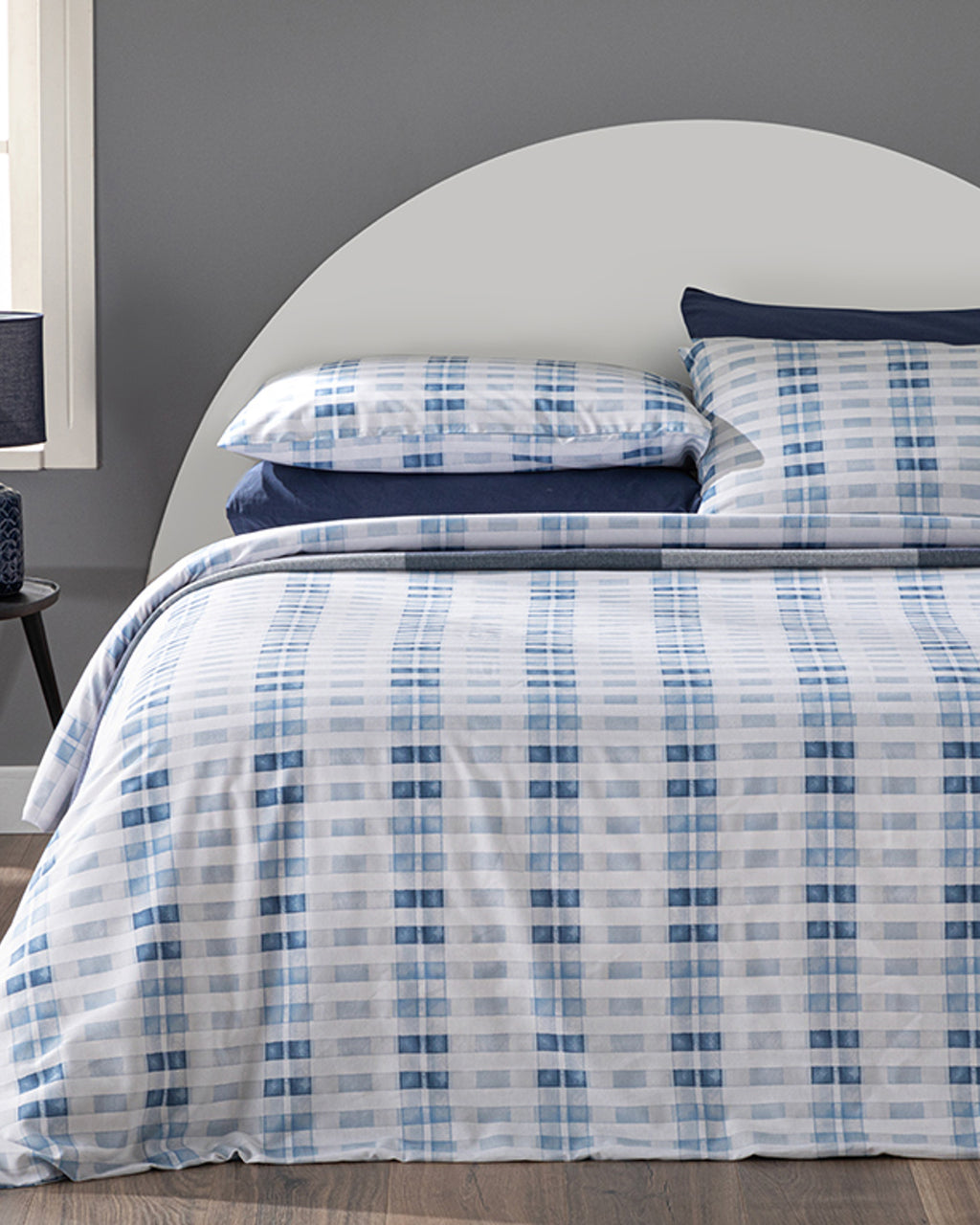 Modern Square Easy Iron Double Size Duvet Cover Set 200x220 cm Blue