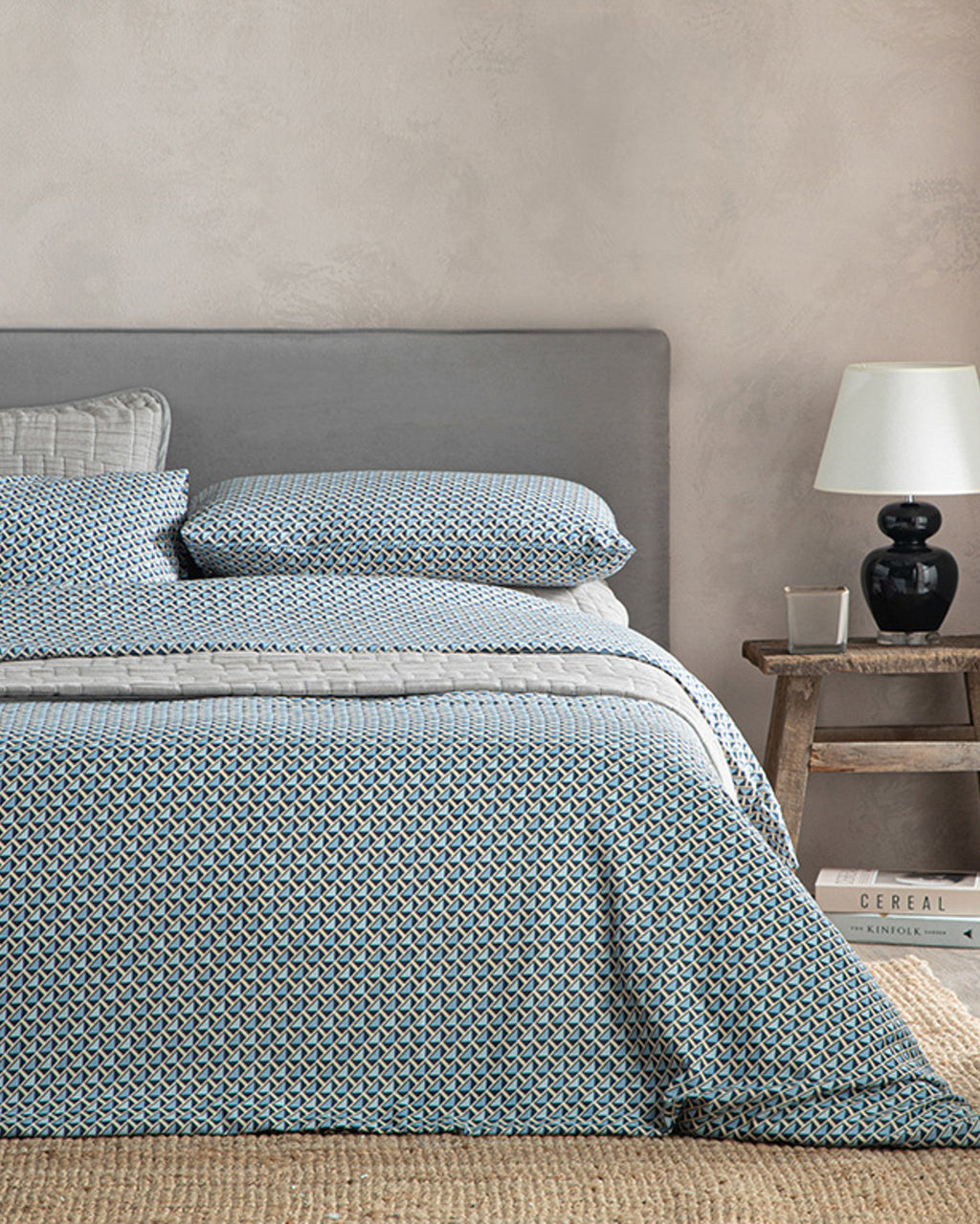 Trio Tile Easy Iron Single Size Duvet Cover Set 160x220 cm Navy Blue