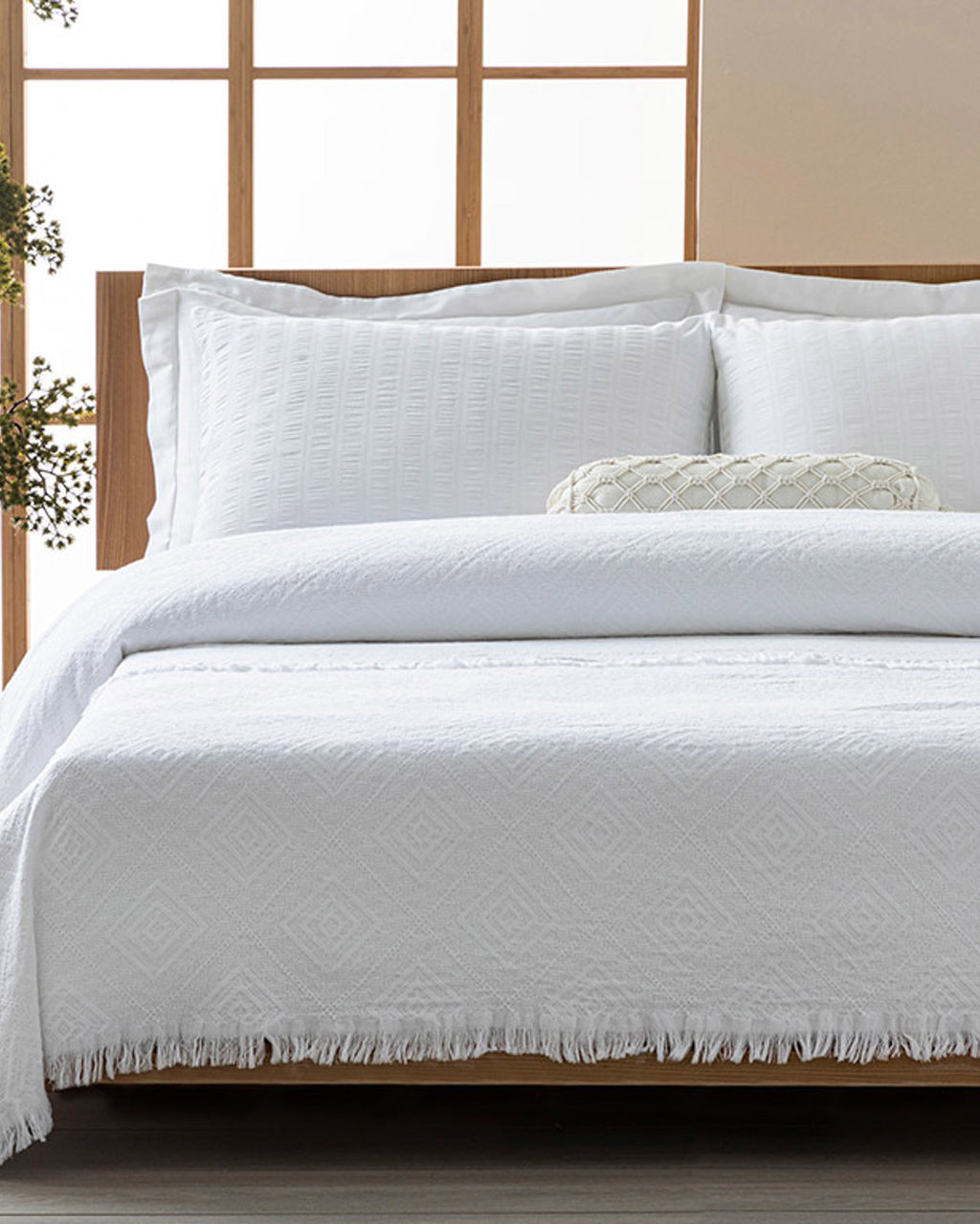 Palermo Cotton Jacquard Double Bed Spread White - 220x240 cm