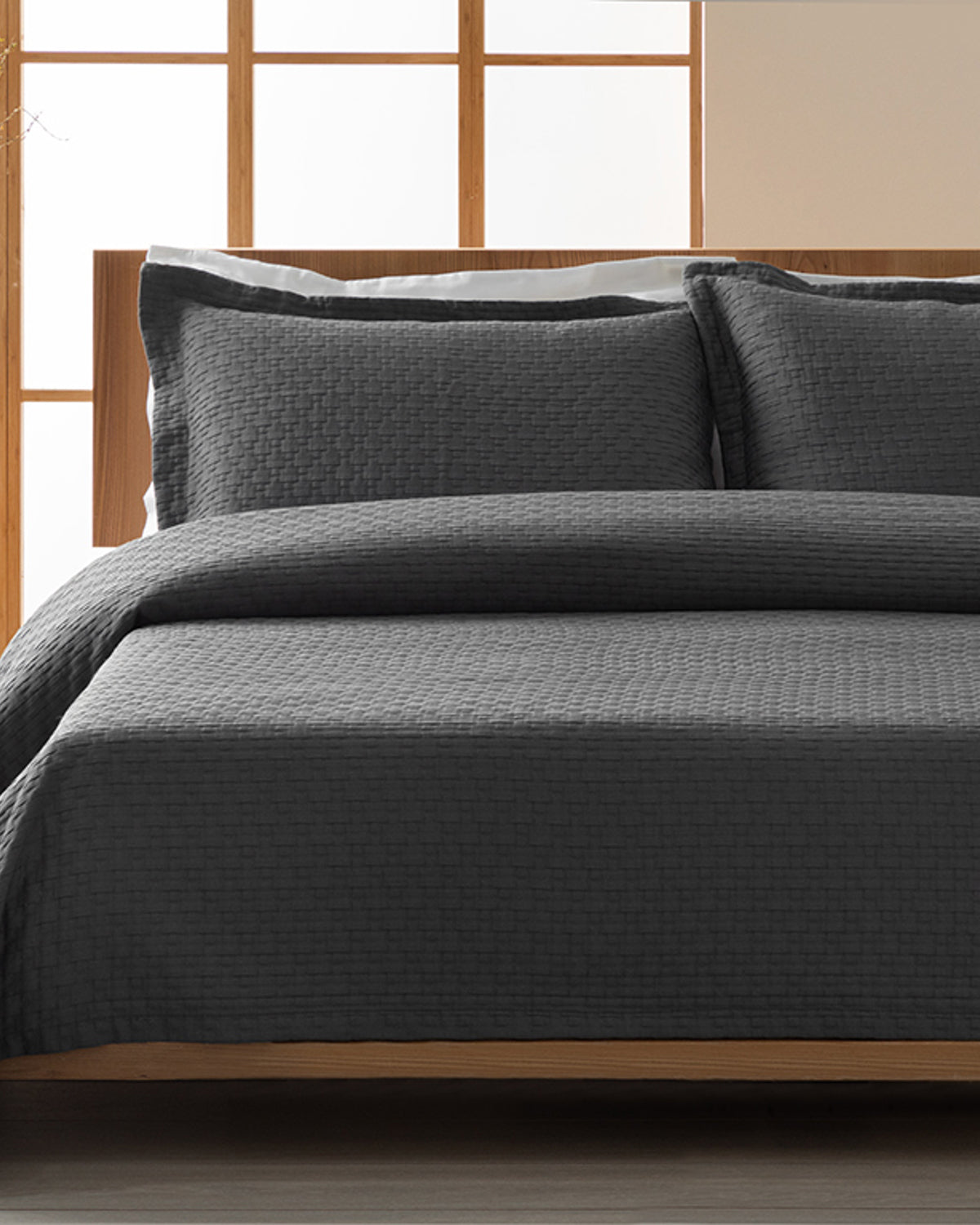 Matris Polycotton Jacquard Double Bed Spread Set 240x250 cm Anthracite