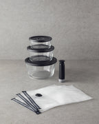 Vacuum Pro Lock Glass 7 pcs with Vacuum Device Storage Container 820 + 1550 + 2700 ml Black