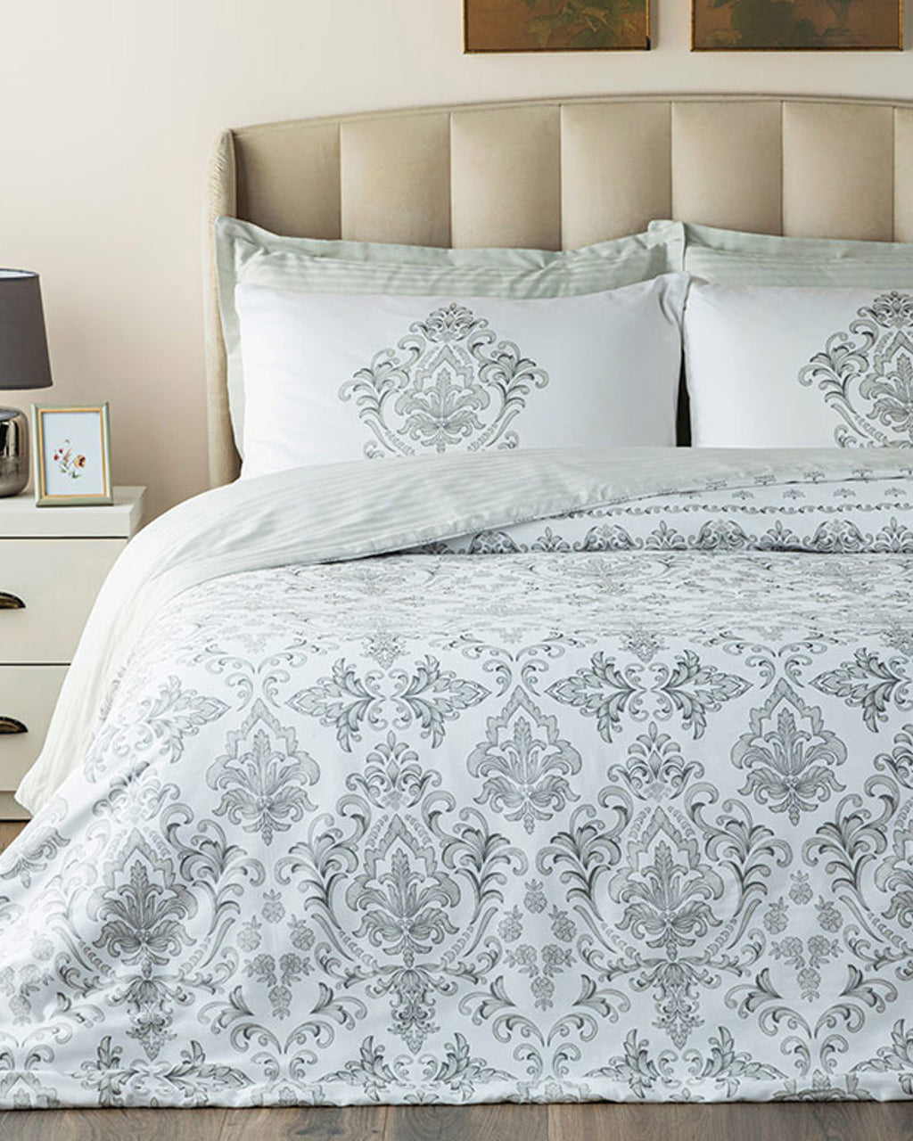 Elegant Crown Cotton Satin Double Size Duvet Cover Set 200x220 cm Silver