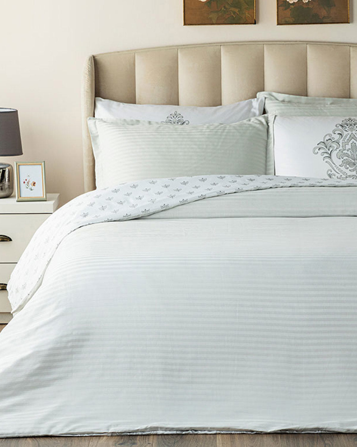 Elegant Crown Cotton Satin Double Size Duvet Cover Set 200x220 cm Silver (view 2)