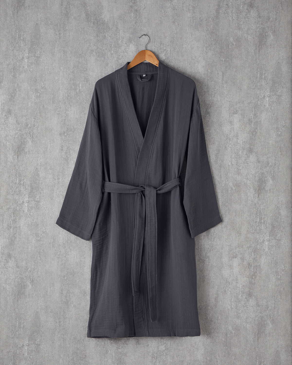 Barbara Cotton Muslin Bathrobe - Anthracite - S-M