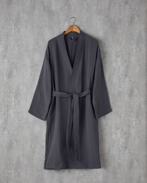 Barbara Cotton Muslin Bathrobe - Anthracite - S-M