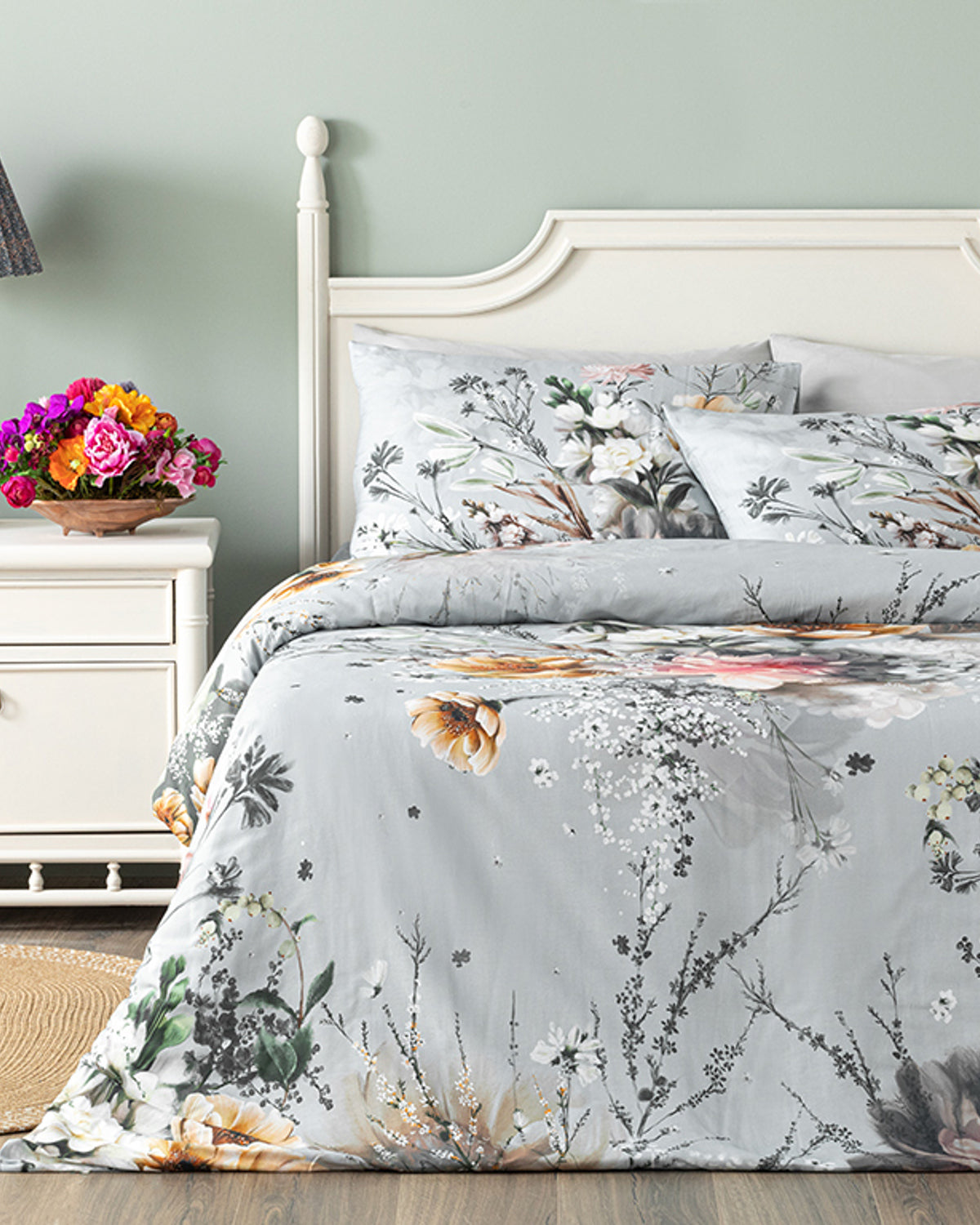 Flower Heaven Soft Cotton with Digital Print Duvet Cover Set Gray - Single 160x220 cm