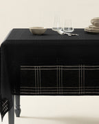 Navy Cotton Polyester Ajour Fabric Table Cloth 150x200 cm Black