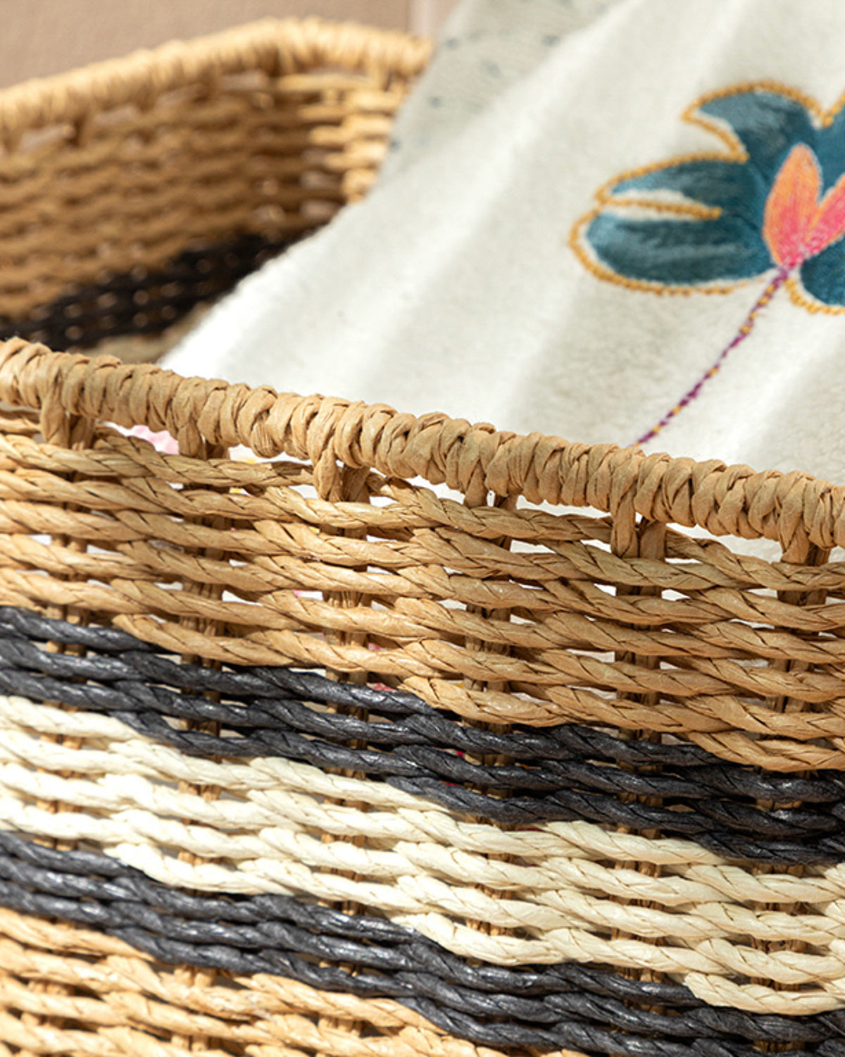 Venice Knitting Basket 26x26x12cm Natural - Black (view 2)