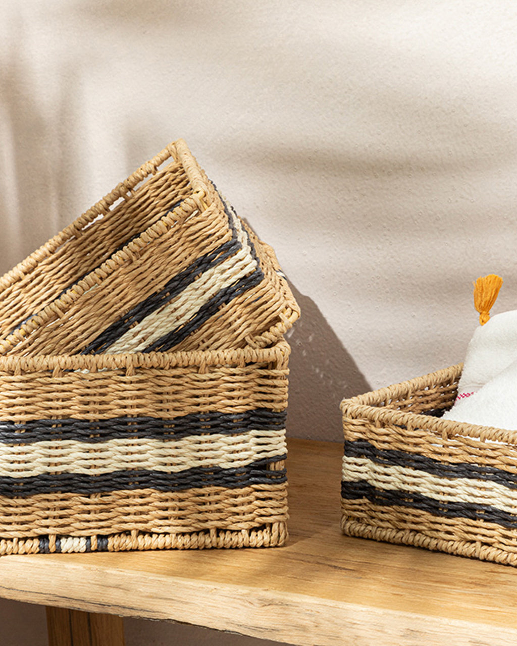 Venice Knitting Basket 26x26x12cm Natural - Black (view 3)