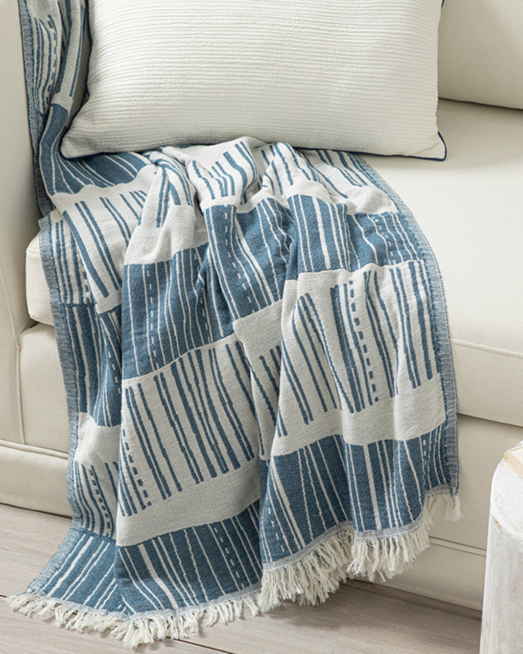 Delmor Cotton Sofa Throw 130x170 cm Navy Blue