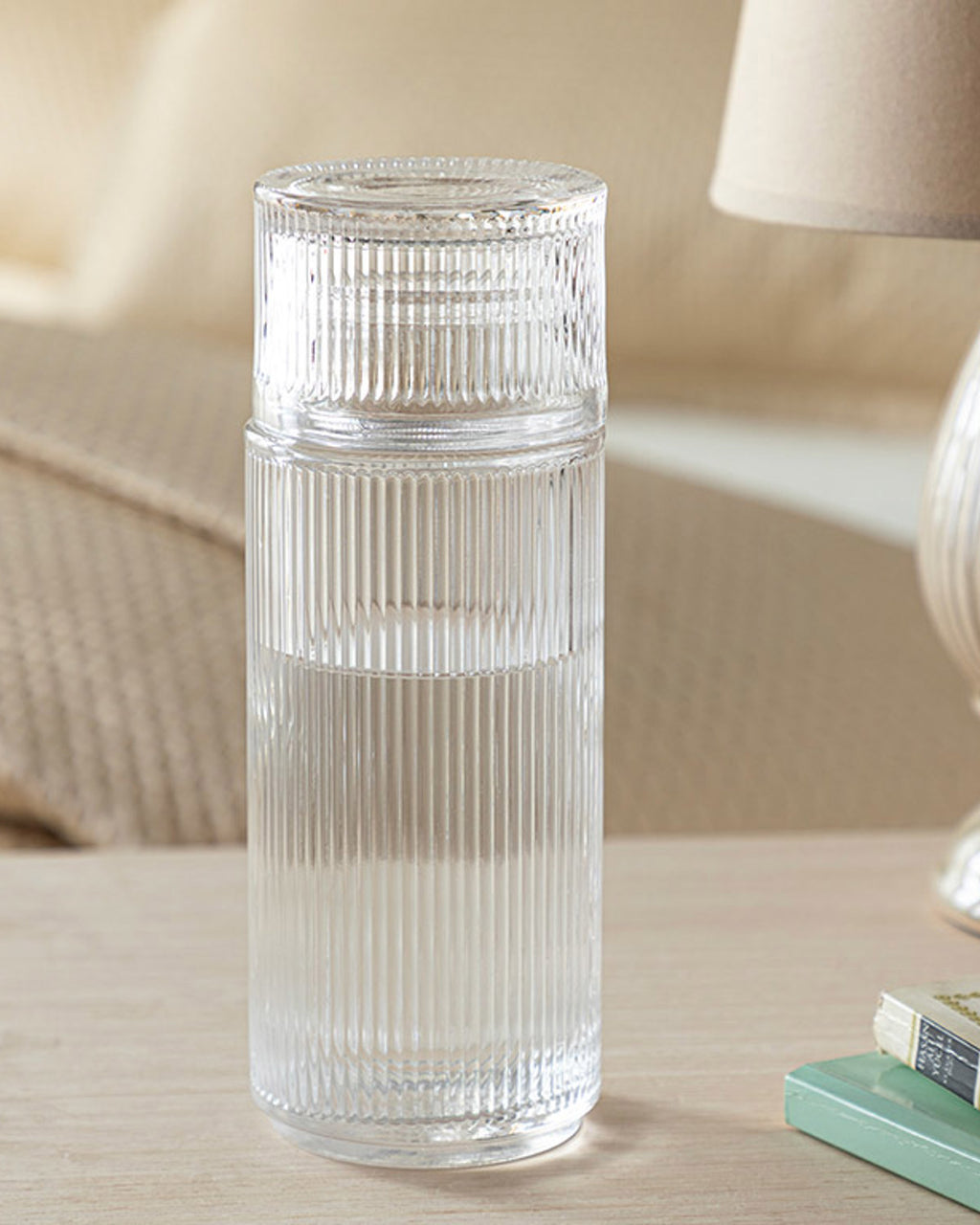Striped Glass Bedside Jug 730 ml Transparent