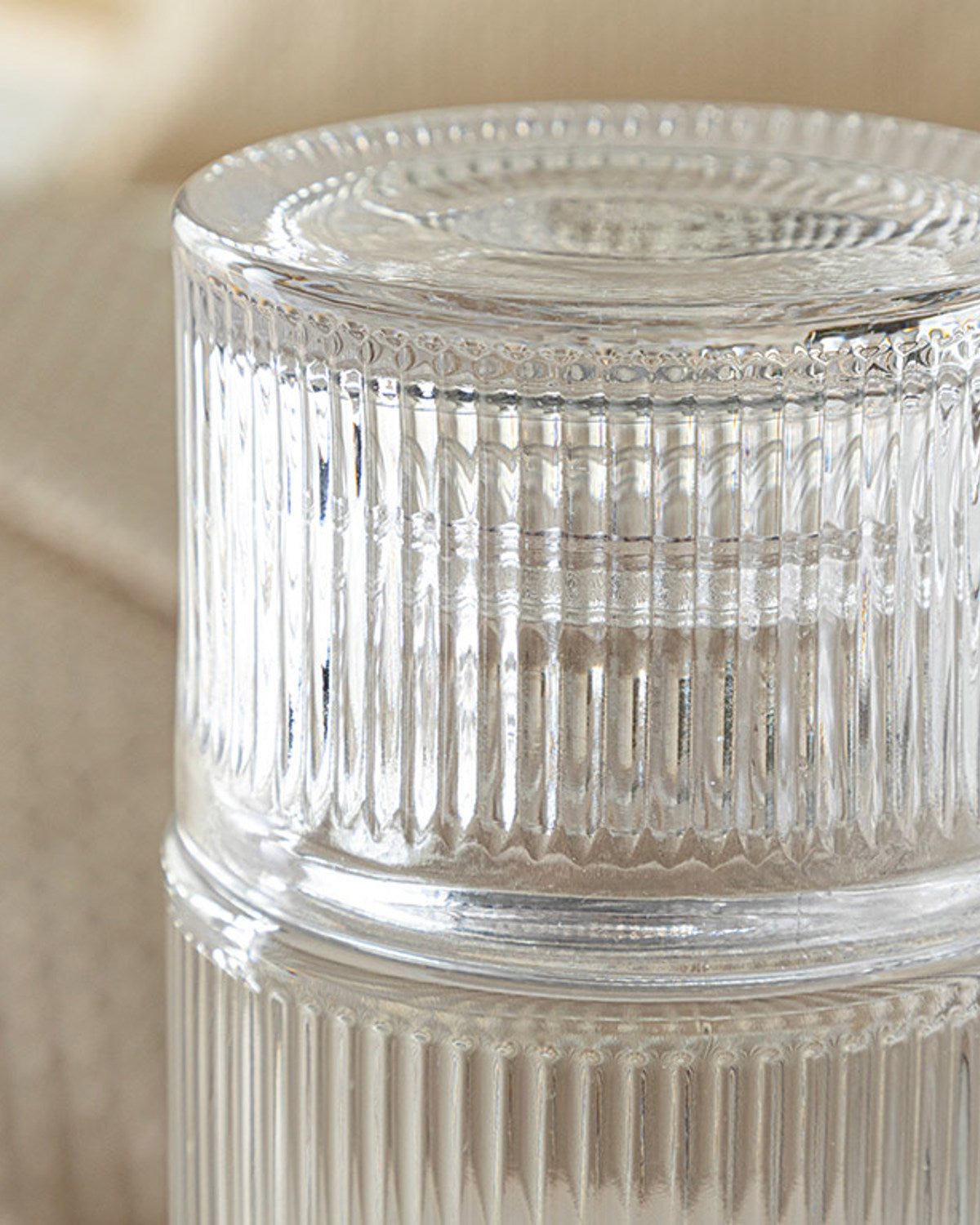 Striped Glass Bedside Jug 730 ml Transparent (view 3)
