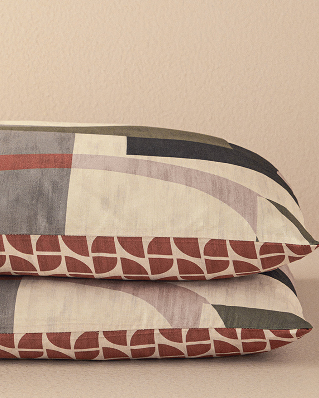 Dynamic Square Soft Cotton with Digital Print 2 pcs Pillow Case 50x70 cm Beige - Terracotta (view 3)