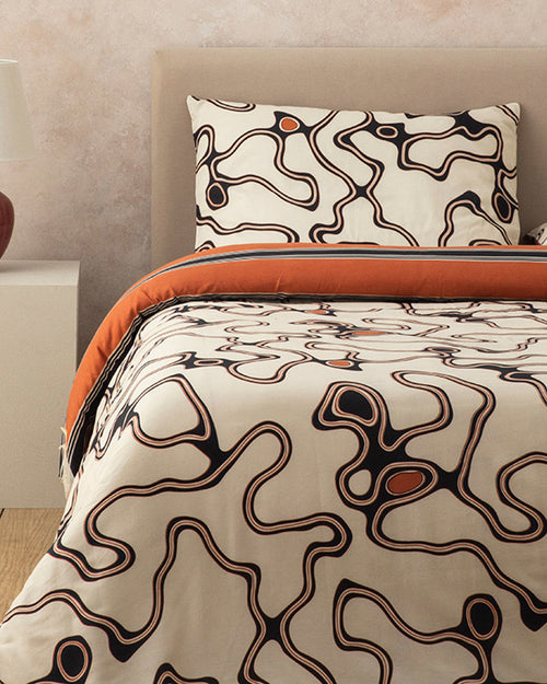 Abstract Art Soft Cotton with Digital Print Double Size Duvet Cover Set 200x220 cm Beige