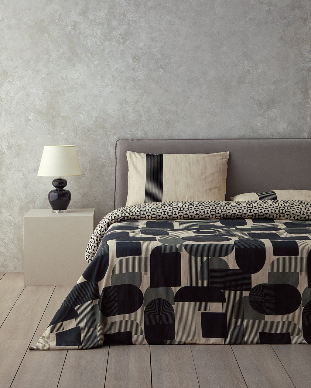 Geodesic Soft Cotton with Digital Print Duvet Cover Set Anthracite - Green - Single 160x220 cm