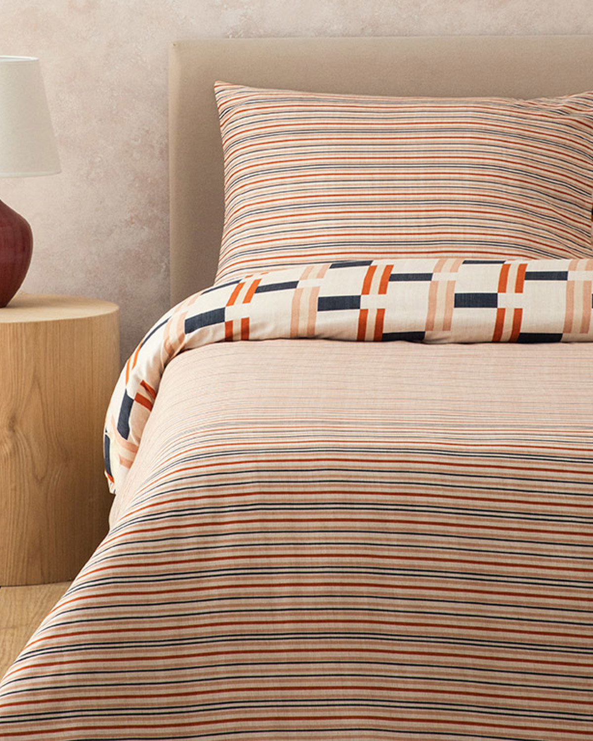 Timeline Soft Cotton with Digital Print Duvet Cover Set Terracotta (view 8)