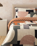 Dynamic Square Soft Cotton with Digital Print Duvet Cover Set Beige - Terracotta - Double 200x220 cm