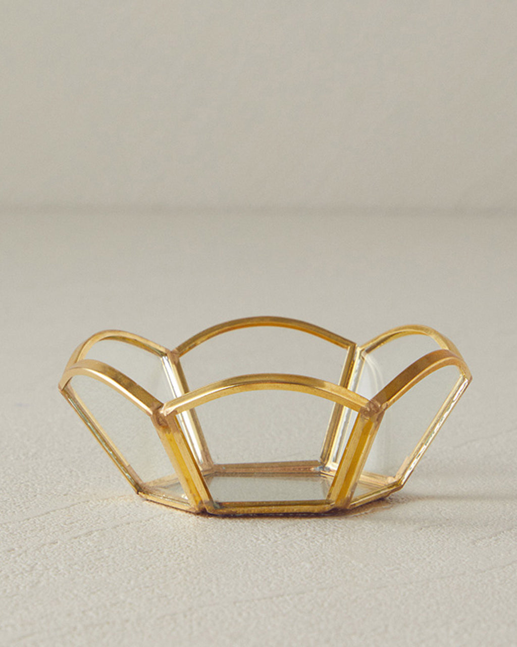Flowery Glass Candle Holder 9x9x3.5 cm Gold