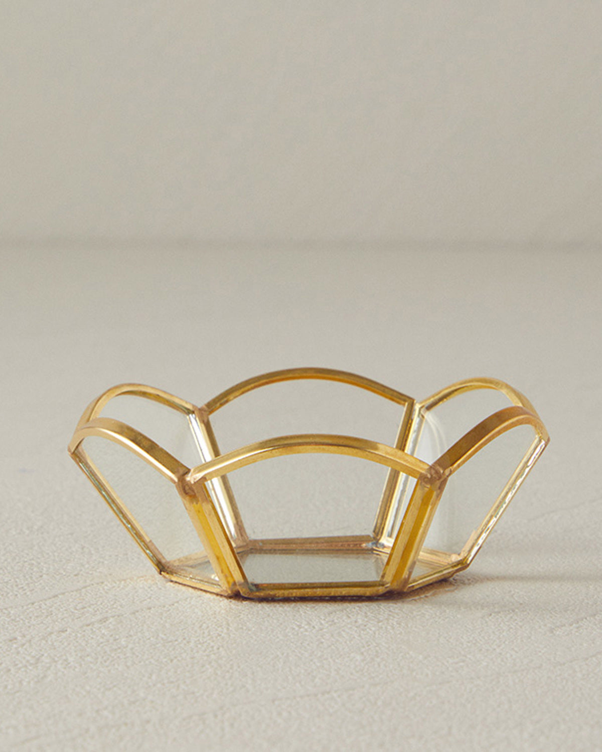 Flowery Glass Candle Holder 9x9x3.5 cm Gold