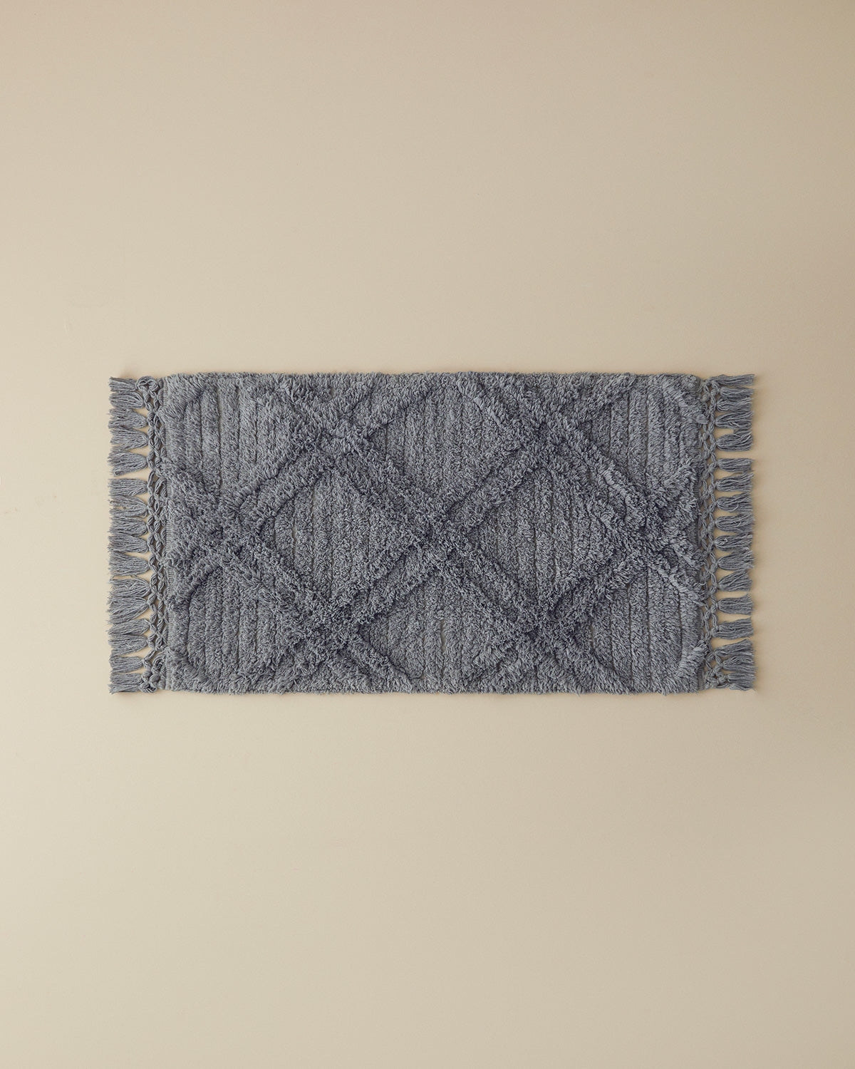 Tassel Check Cotton Fringed Bath Mat 50x80 cm Gray