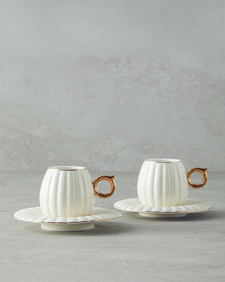 Polka New Bone China 4 Pieces 2 Servings Coffee Cup Set 90 ml - White