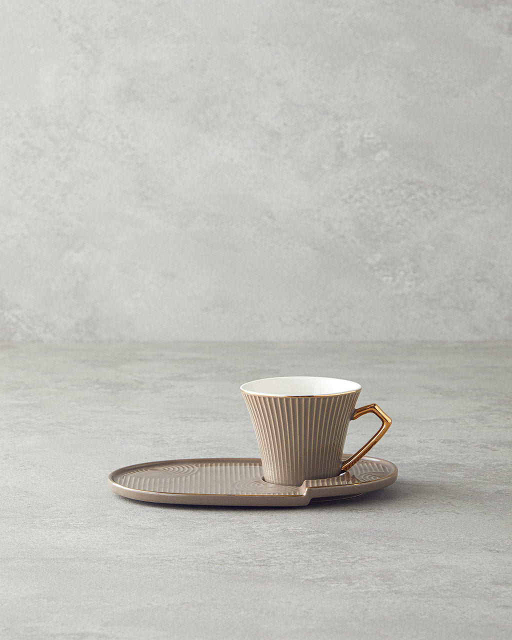 Terra New Bone China with Tray Coffee Cup Set 90 ml Mink