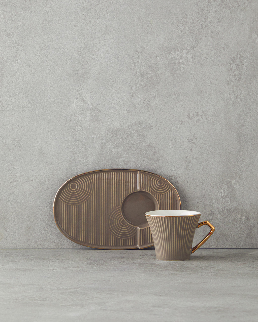 Terra New Bone China with Tray Coffee Cup Set 90 ml Mink (view 3)