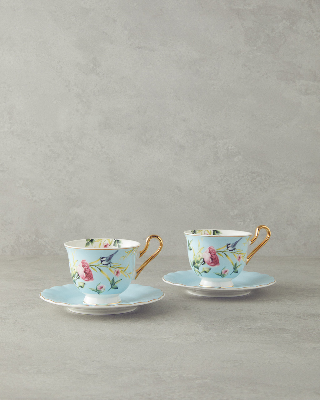 Vanilla New Bone China 4 Pieces 2 Servings Tea Cup Set 220 ml - Light Blue