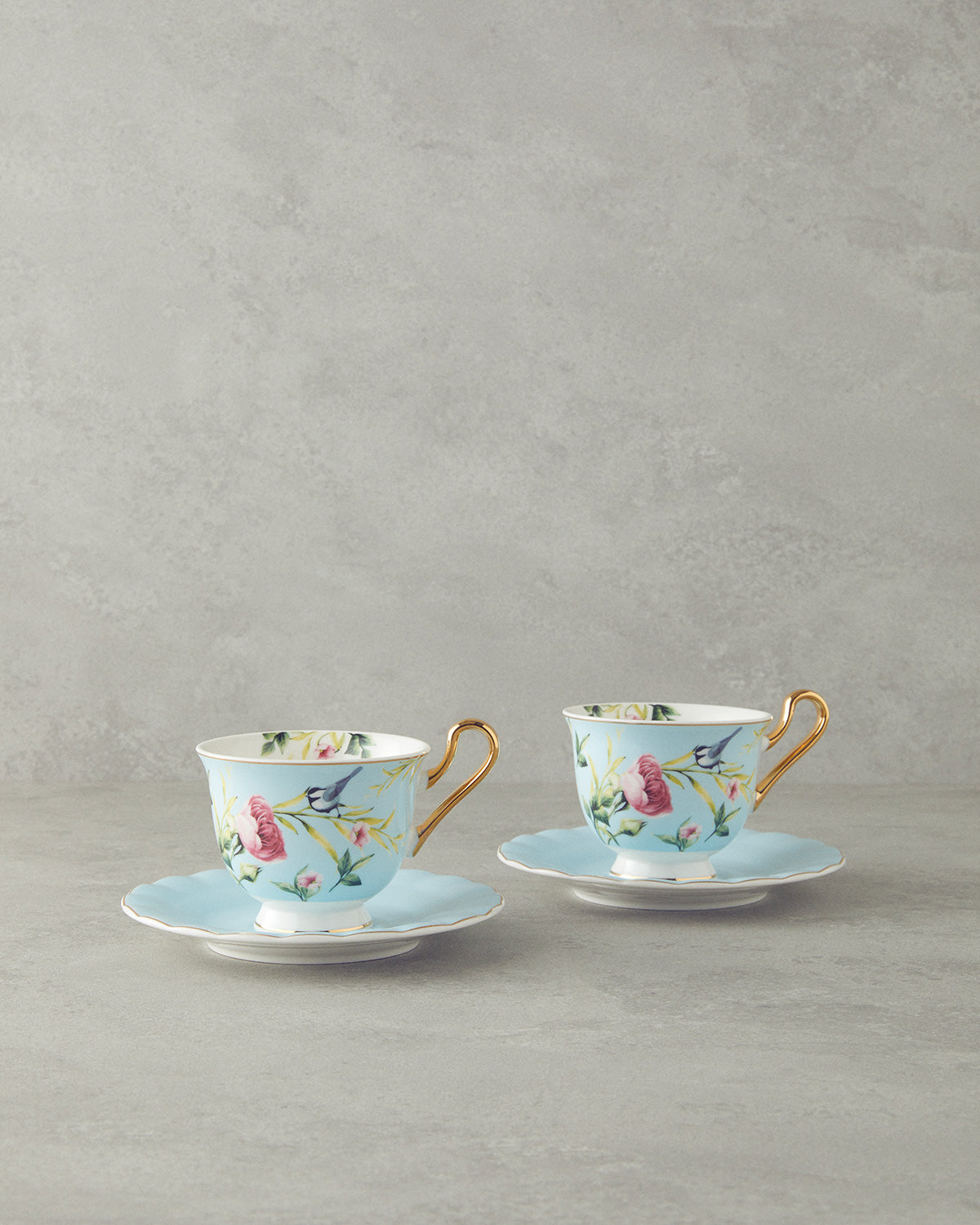 Vanilla New Bone China 4 Pieces 2 Servings Tea Cup Set 220 ml - Light Blue