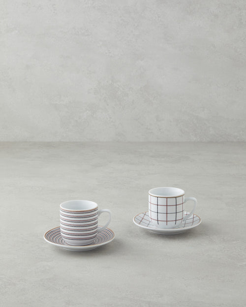 Ashley Porcelain 4 Pieces 2 Servings Coffee Cup Set 80 ml Black - Maroon
