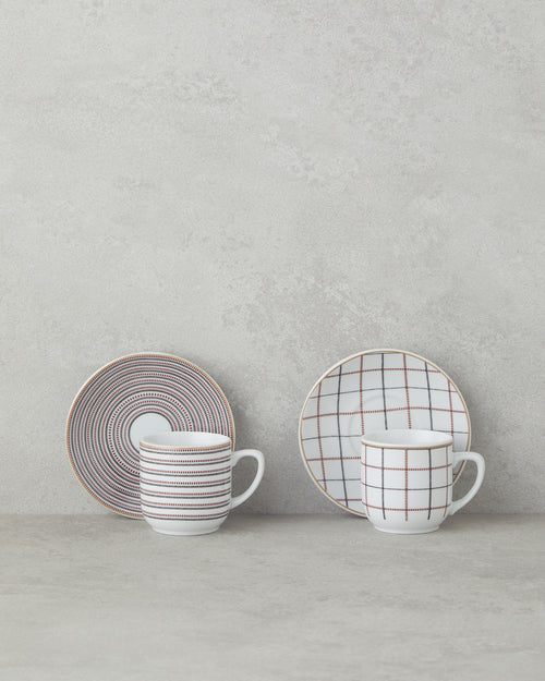 Ashley Porcelain 4 Pieces 2 Servings Coffee Cup Set 80 ml Black - Maroon (view 2)