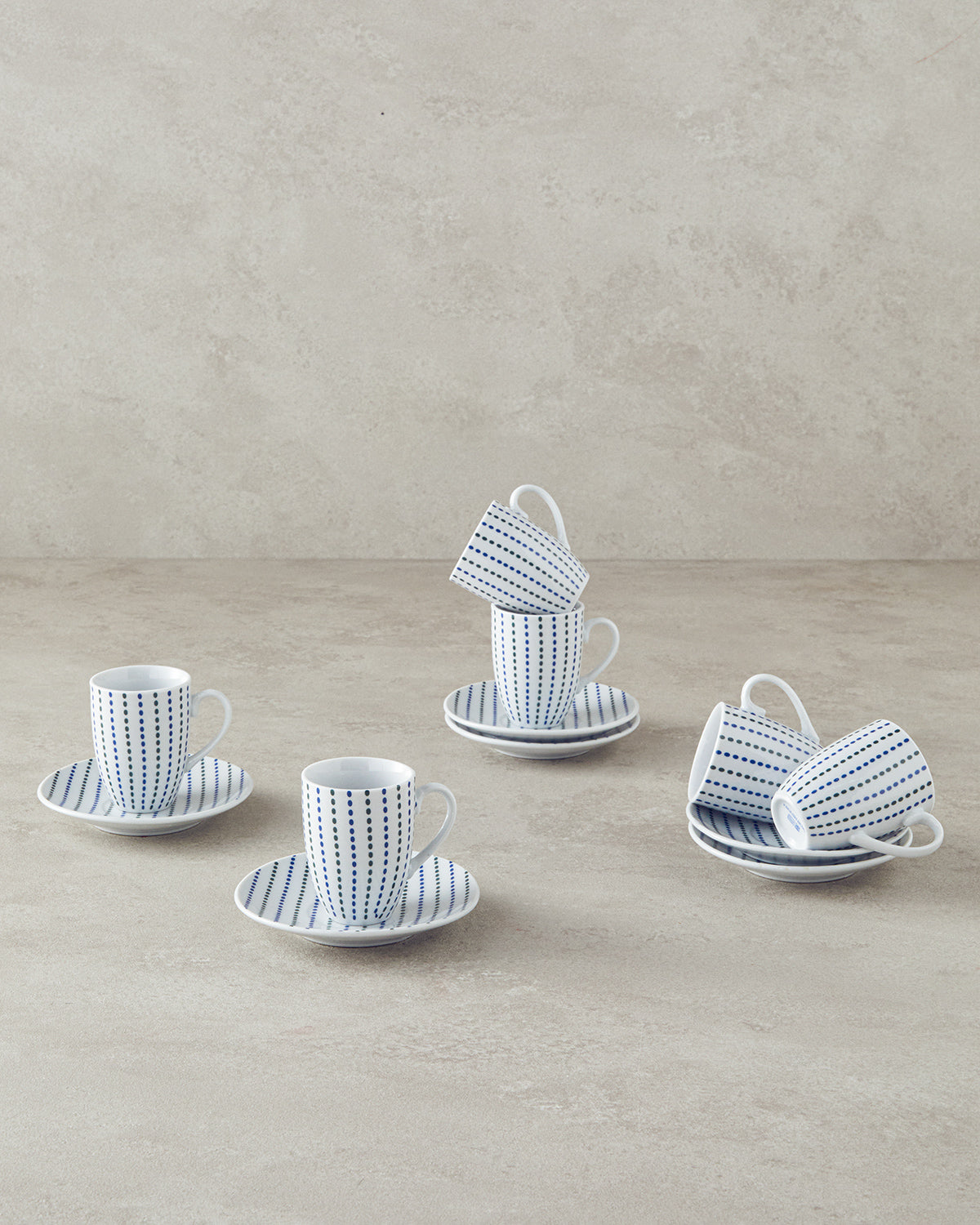 Lena Porcelain 12 Pieces 6 Servings Coffee Cup Set 80 ml Blue - Green