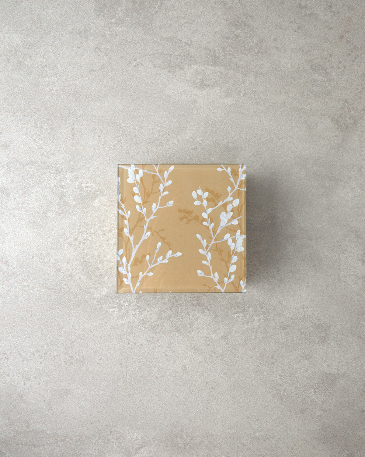 Sakura Garden Glass Decorative Box 12x12x5.3 cm - Beige