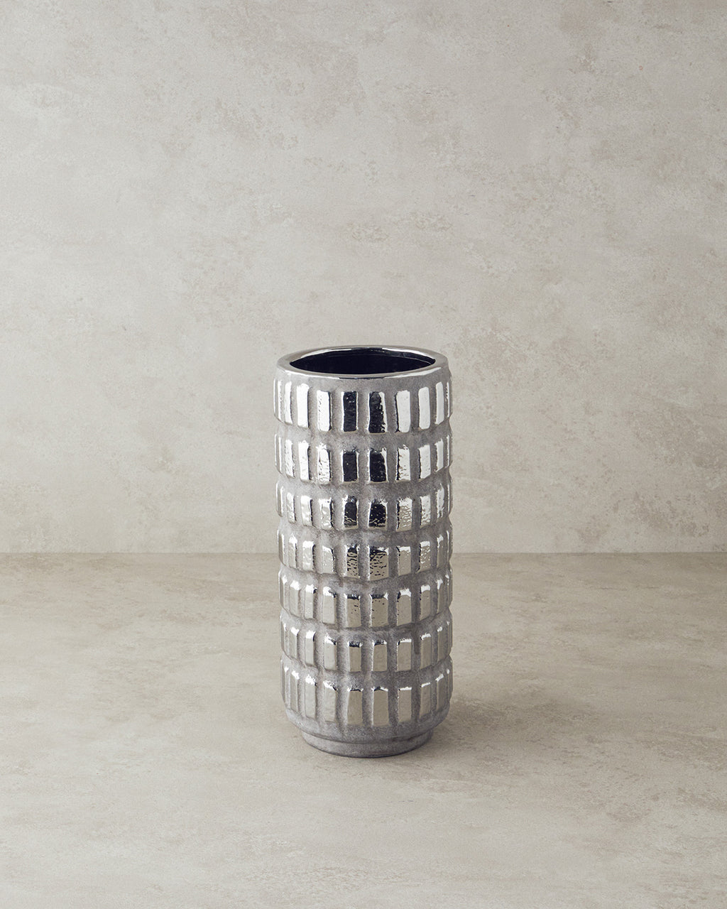 Glossy Stoneware Vase Silver - 15x15x33 cm