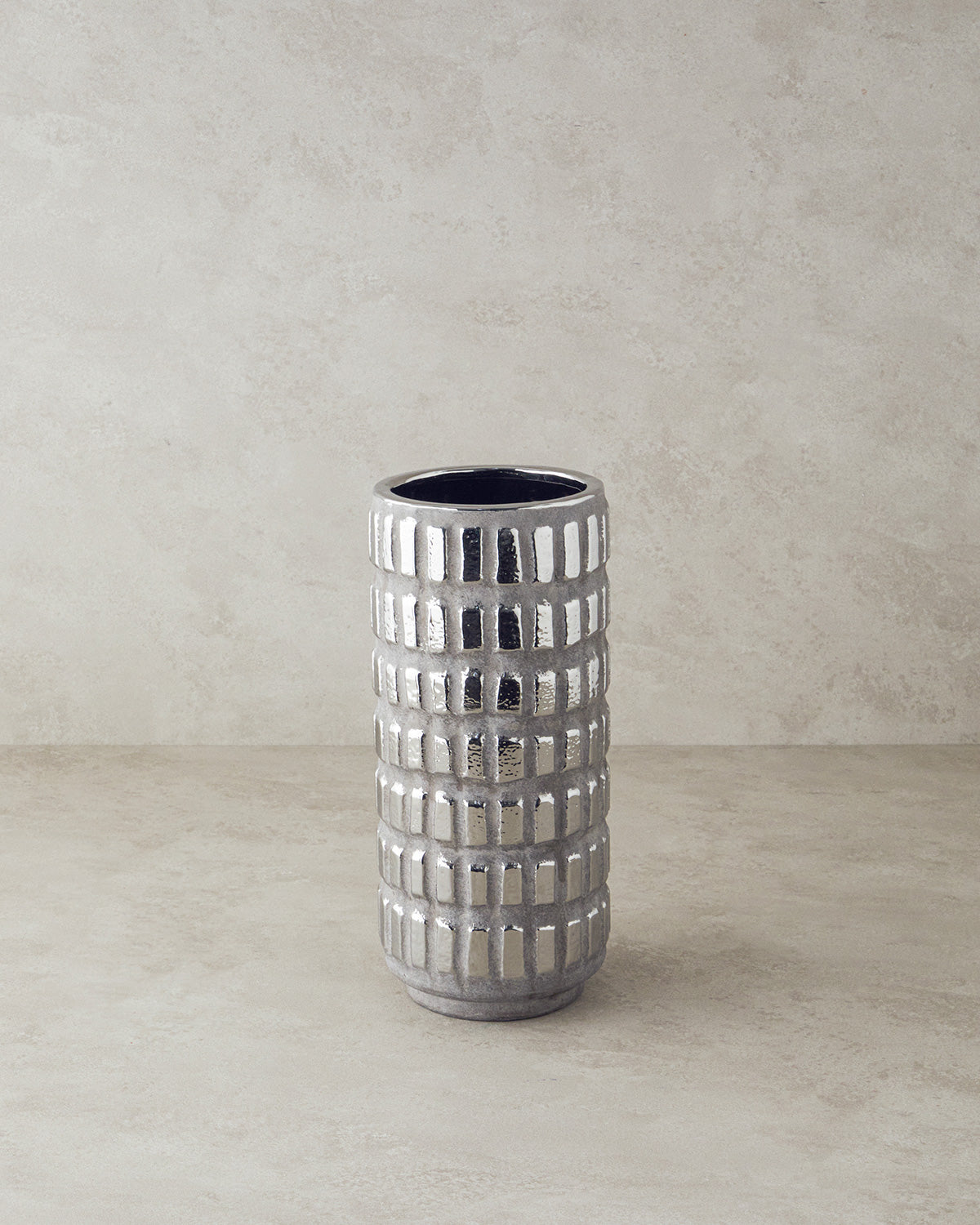 Glossy Stoneware Vase Silver - 15x15x33 cm