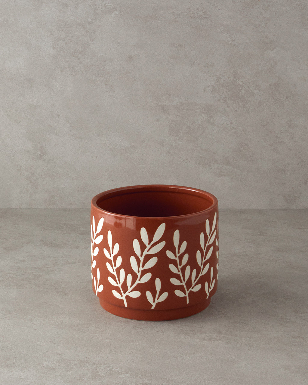 Leafy Stoneware Flower Pot - Brown - 19x19x17 cm