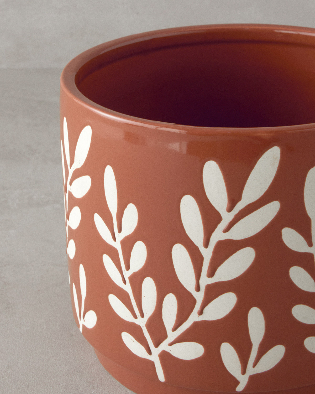 Leafy Stoneware Flower Pot - Green - 16x16x15 cm (view 2)