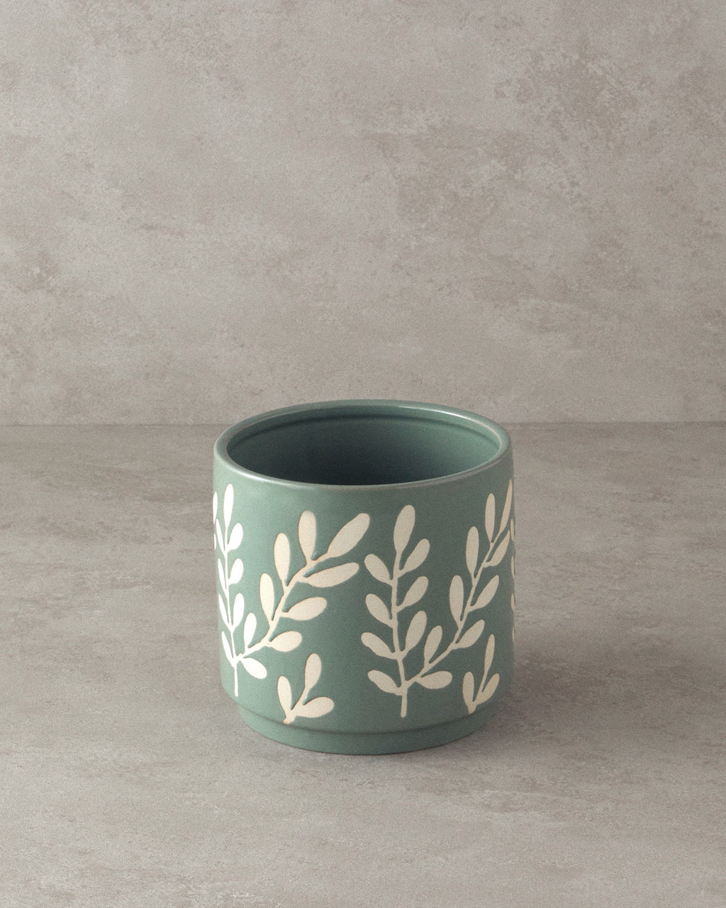 Leafy Stoneware Flower Pot - Brown - 10.5x10.5x9.5 cm (view 4)