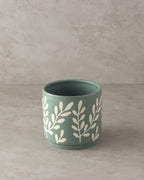 Leafy Stoneware Flower Pot - Brown - 10.5x10.5x9.5 cm (view 4)