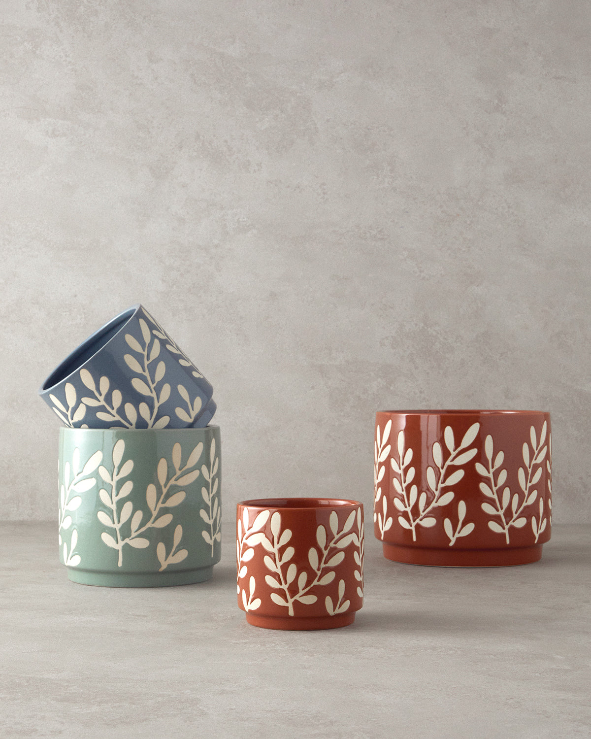 Leafy Stoneware Flower Pot (view 6)