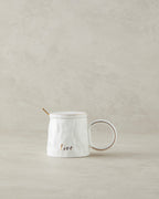 New Bone China with Lid and Spoon Mug 350 ml - White