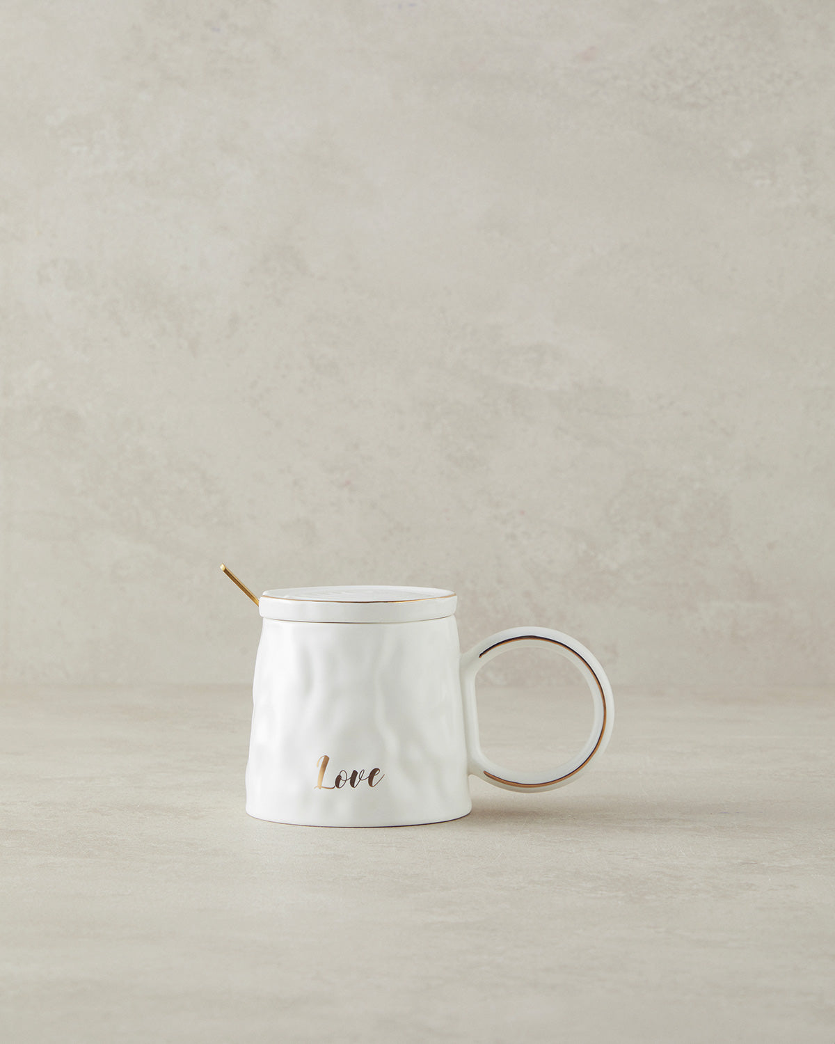 New Bone China with Lid and Spoon Mug 350 ml - White