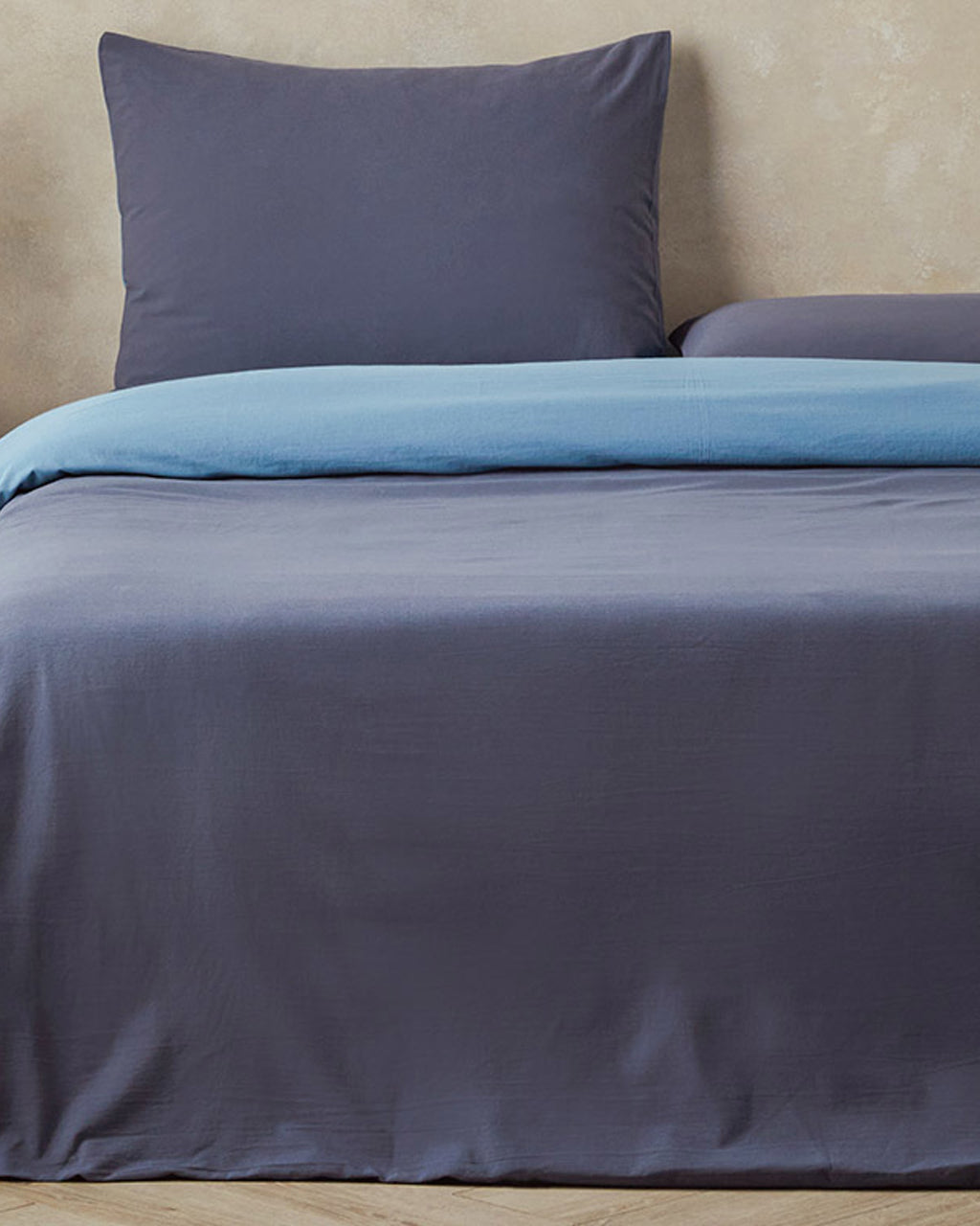 Flush Cotton Duvet Cover Set - Navy Blue - Blue - King 240x220 cm