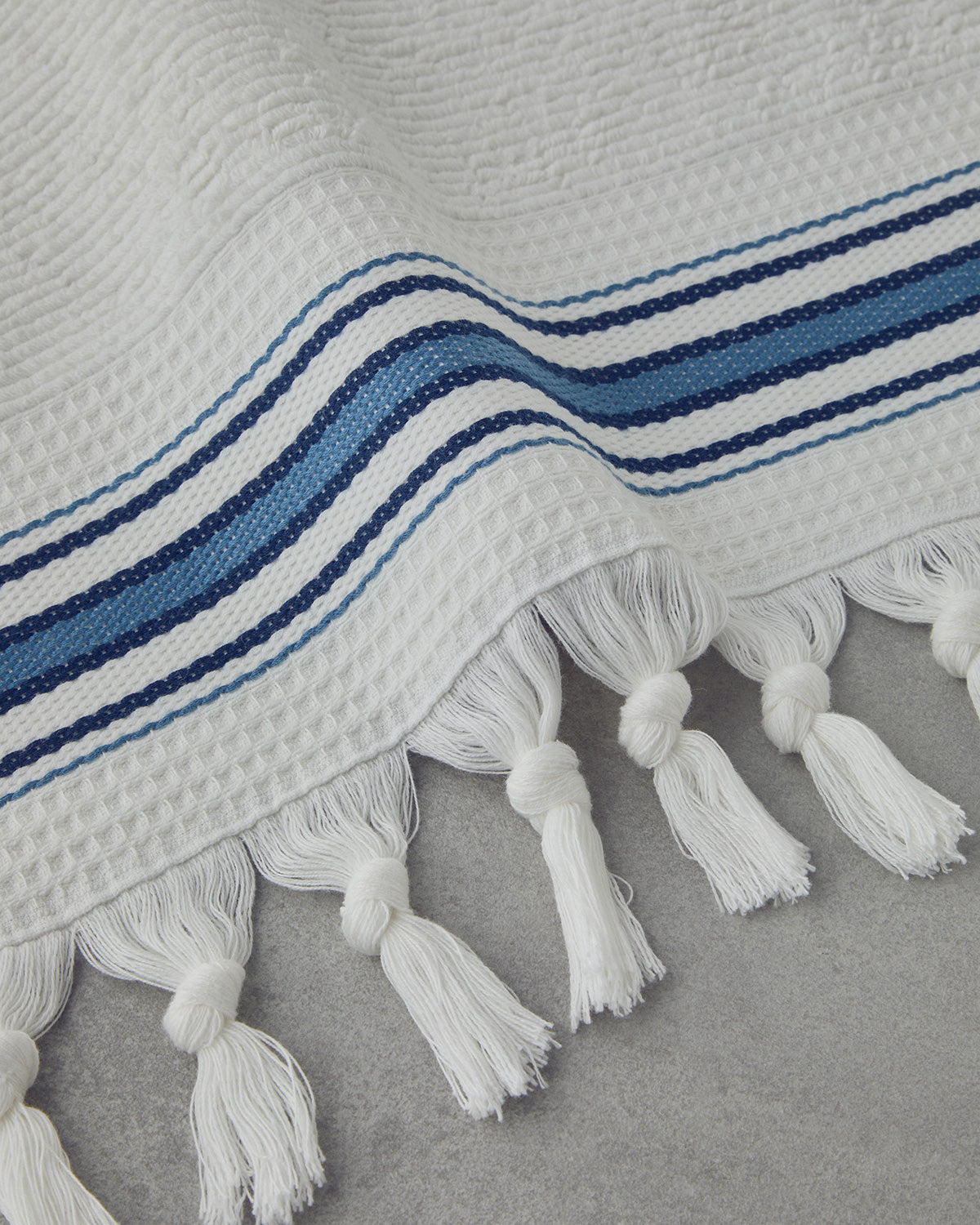 Cool Stripe Cotton Striped Bath Towel Set 50x85cm + 70x150cm - Ecru - Blue (view 2)