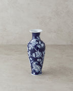 Flowery Bird Porcelain Vase 10x10x24 cm Blue - White