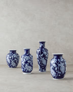 Flowery Bird Porcelain Vase 10x10x24 cm Blue - White (view 3)
