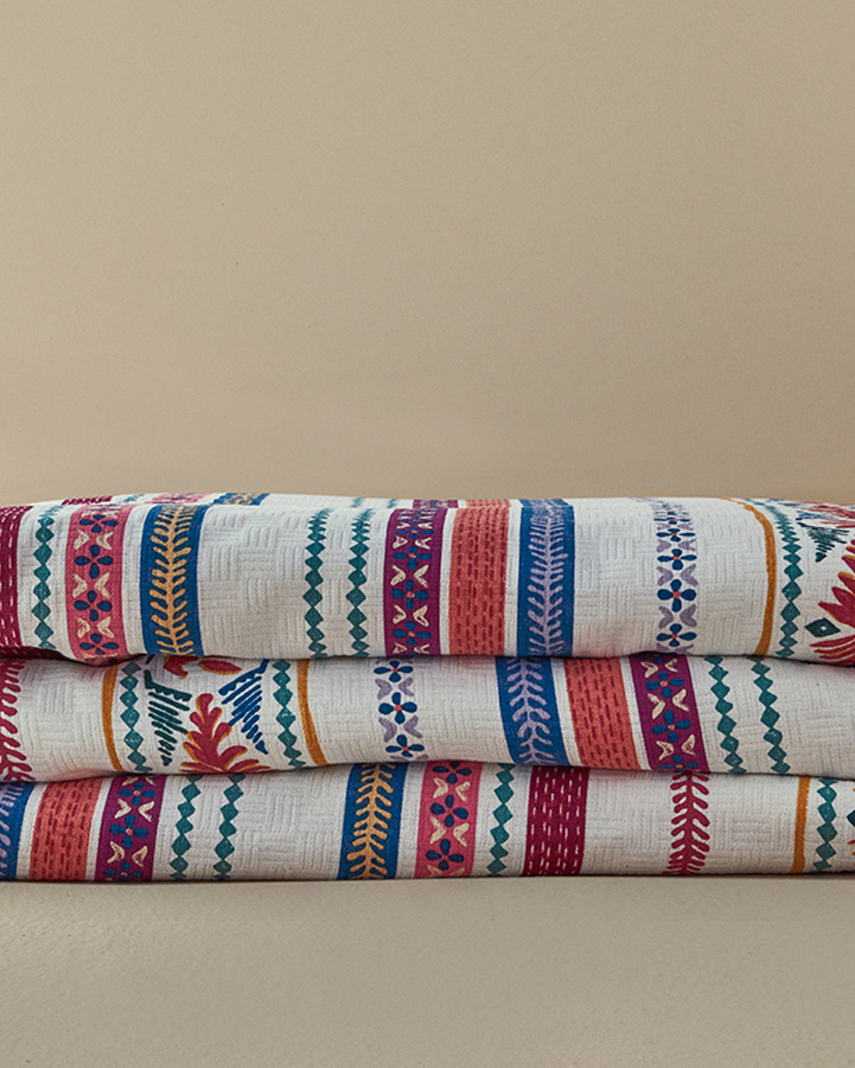 Folk Lines Printed Double Size Summer Blanket 200x220 cm Dark Pink (view 3)