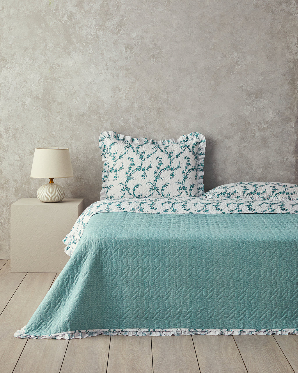 Scroll Flowers Multipurpose Single Size Bed Spread Set 160x220 cm Green (view 2)