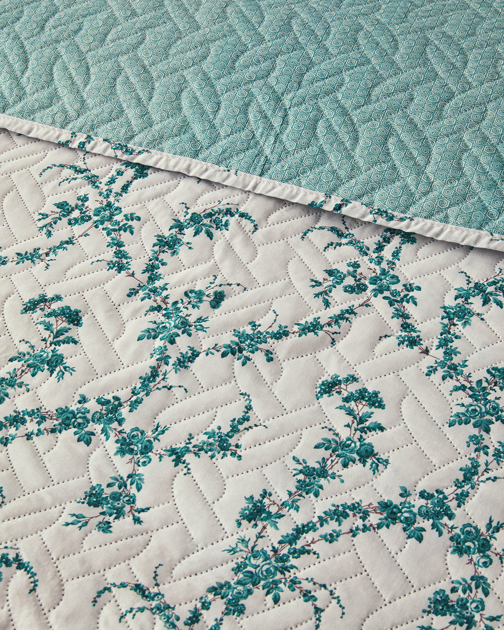 Scroll Flowers Multipurpose Single Size Bed Spread Set 160x220 cm Green (view 3)