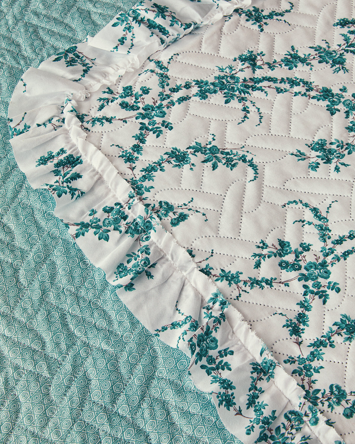 Scroll Flowers Multipurpose Single Size Bed Spread Set 160x220 cm Green (view 5)